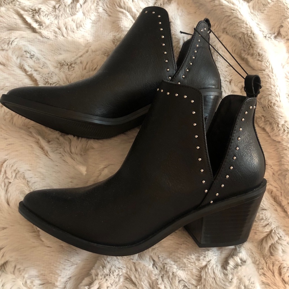 Black Studded Faux Leather Booties